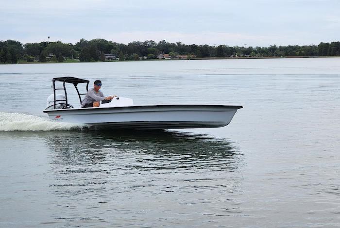 Inshore boat on plane