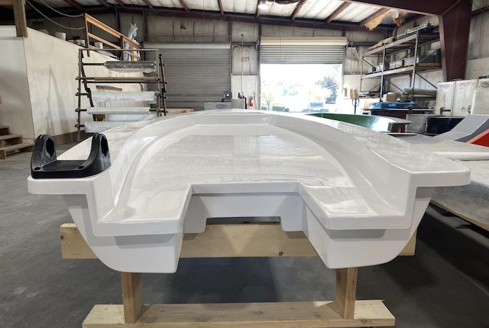 Inshore skiff prepared for rigging