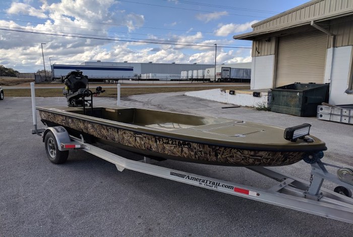 The Woody by Wingmaster Boats on trailer